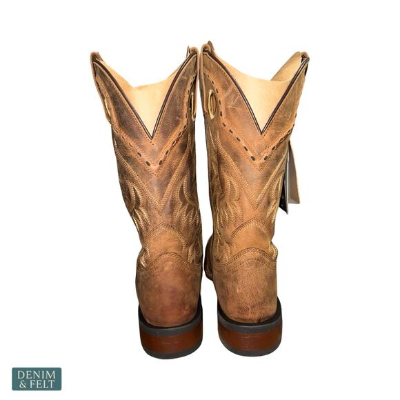 NEW Laredo Kane‎ Cowboy Boots Tan Distressed Leather Square Toe Western Rugged main image 4